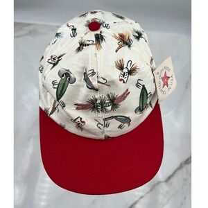 Vintage AEP Hat Cap Snap Fishing Lure Pattern Baseball Cap Red Brim USA